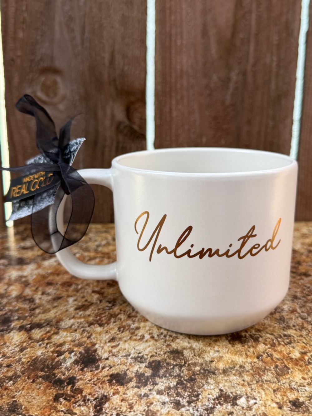 Rachel Zoe Unlimited White Ceramic Mug With Gold Script